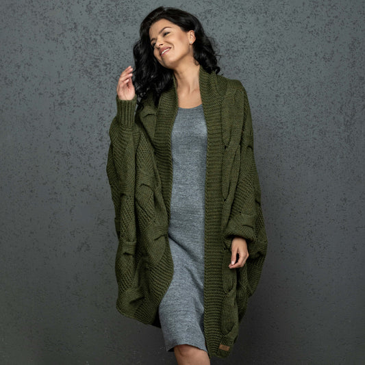 Knotty chunky knit cardigan oversized and forever go - moss!