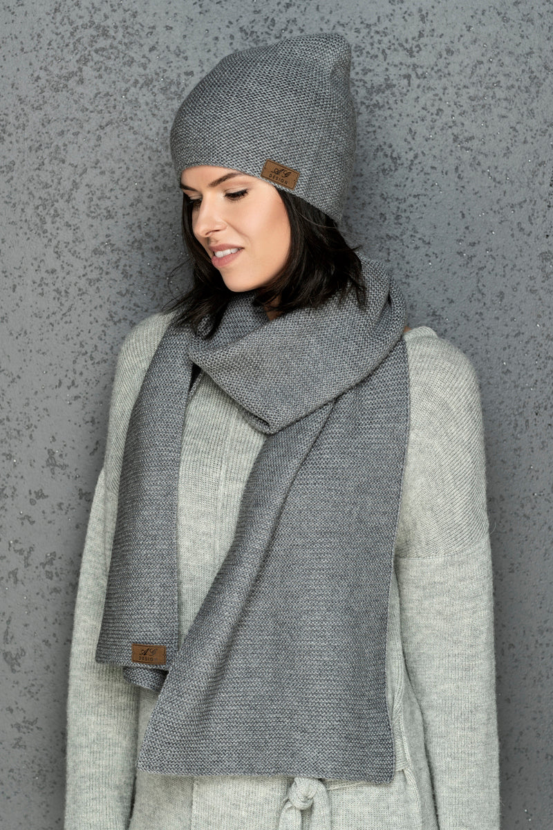 Knit minimalist soft alpaca merino wool Scarf and hat - gray