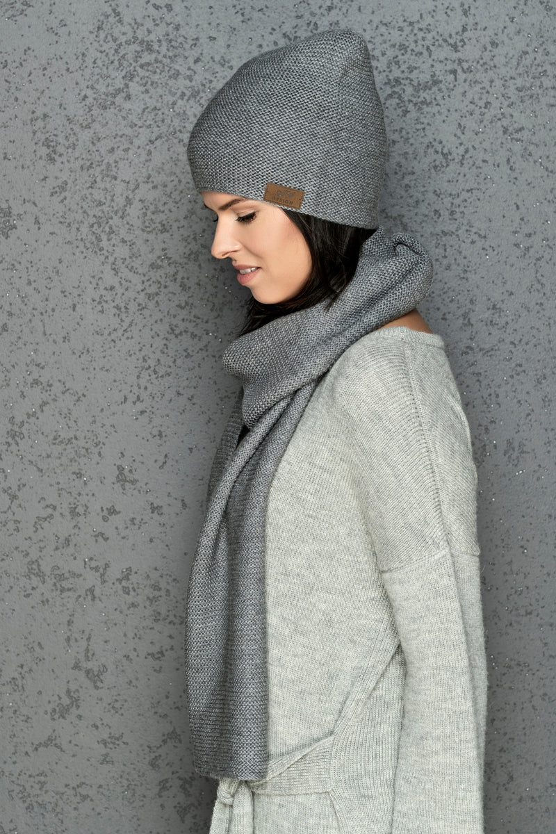 Knit minimalist soft alpaca merino wool Scarf and hat - gray