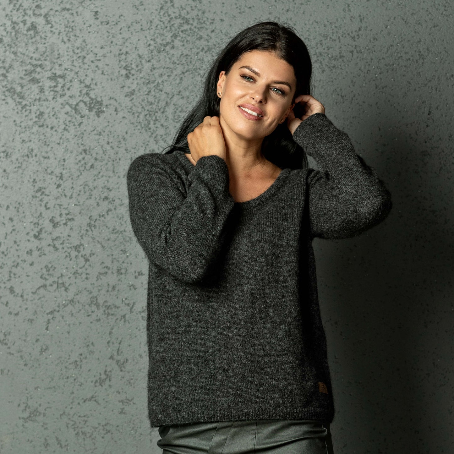 Alpaca wool knit sweater AMELIA - dark gray