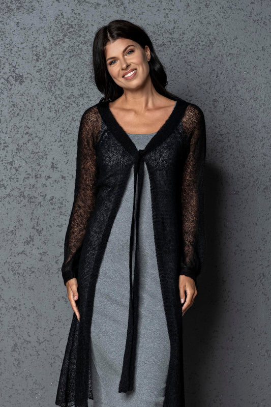 Knit lightweight mohair long cardigan ROMANCE - black