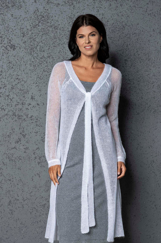 Knit lightweight mohair long cardigan ROMANCE - white