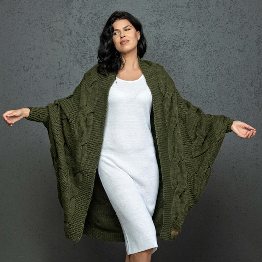 Knotty chunky knit cardigan oversized and forever go - moss!