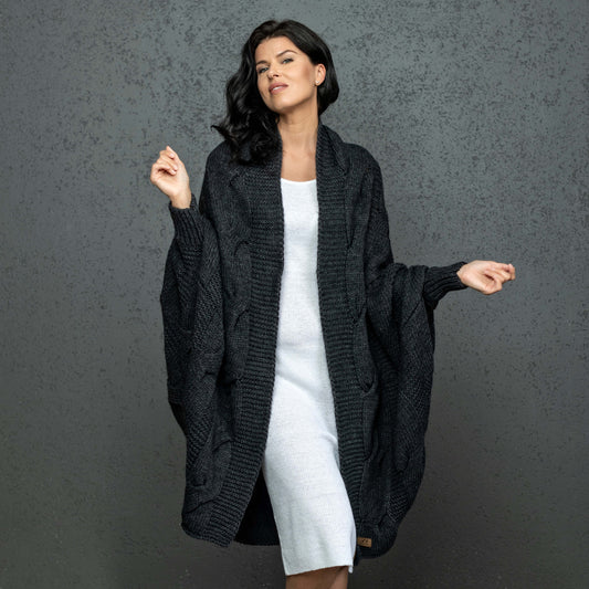 Knotty chunky knit cardigan oversized and forever go - dark gray!