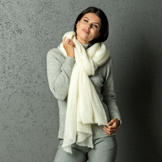 Mohair wool scarf wide and lightweight - Corsica ivory