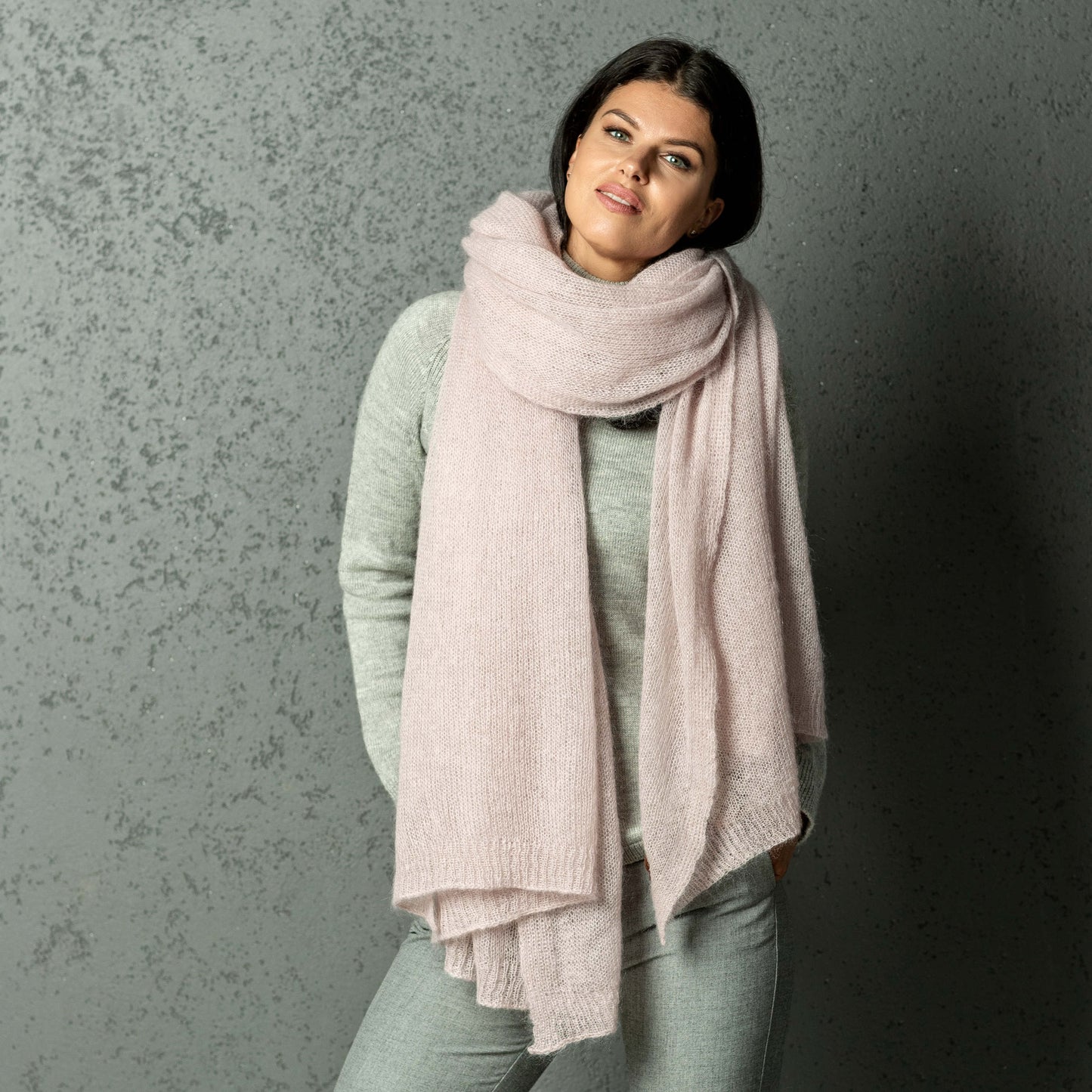 Mohair wool scarf wide and lightweight - Corsica dusty rose