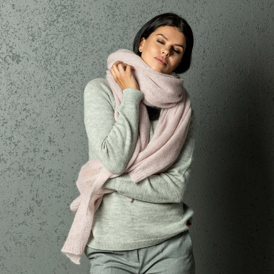 Mohair wool scarf wide and lightweight - Corsica dusty rose