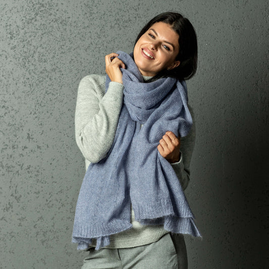 Mohair wool scarf wide and lightweight - Corsica mauve