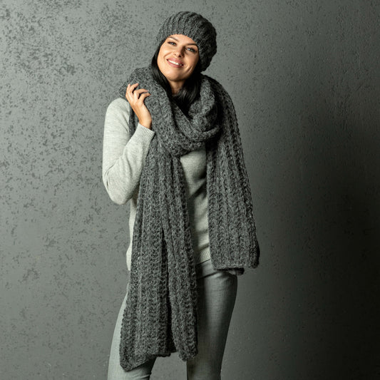Chunky Knit massive alpaca wool Scarf and hat - gray