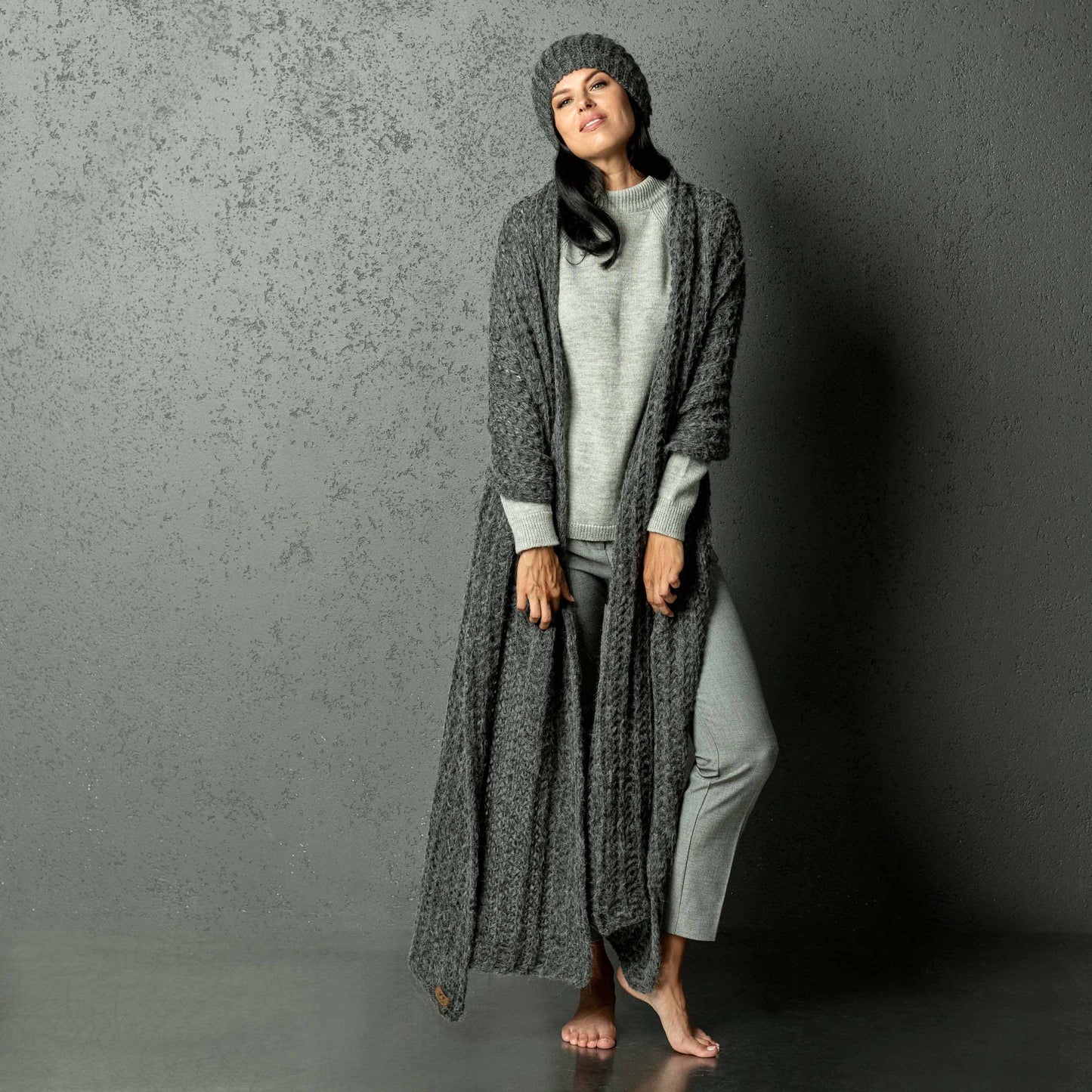 Chunky Knit massive alpaca wool Scarf and hat - gray