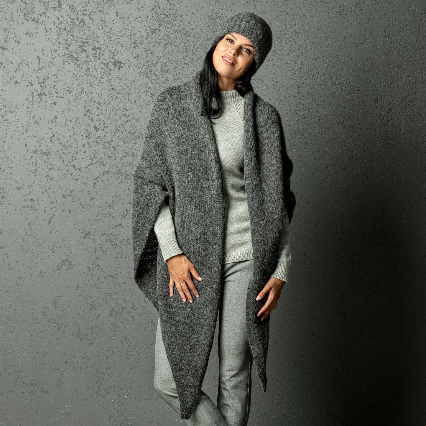 Chunky alpaca wool hat - gray