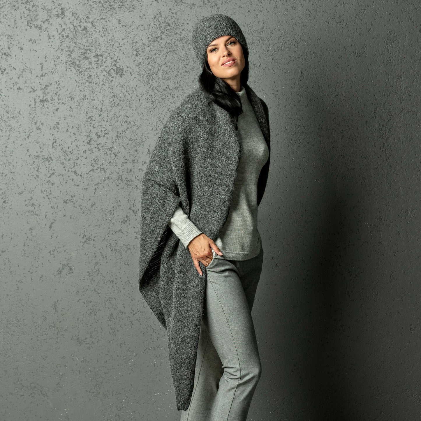 Chunky alpaca wool hat - gray