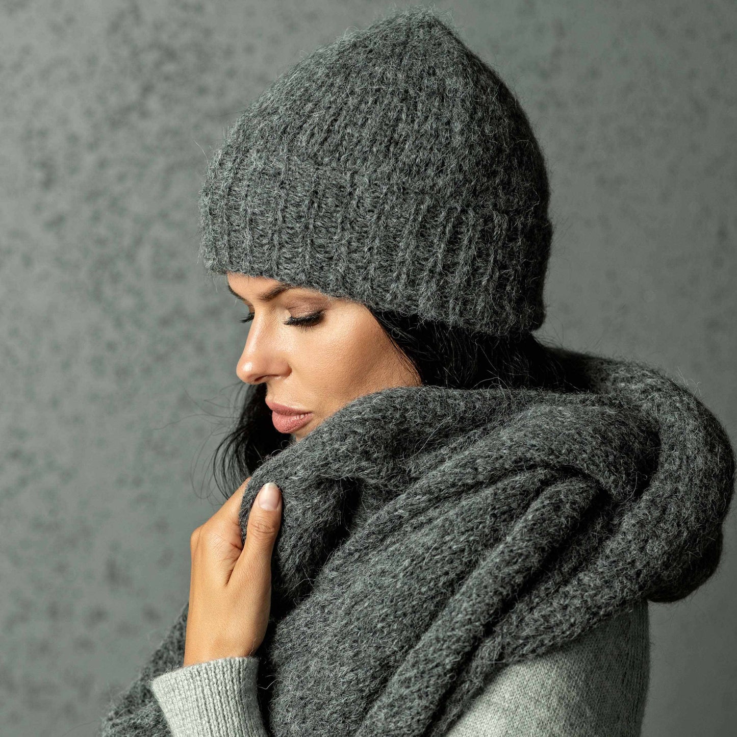 Chunky alpaca wool hat - gray