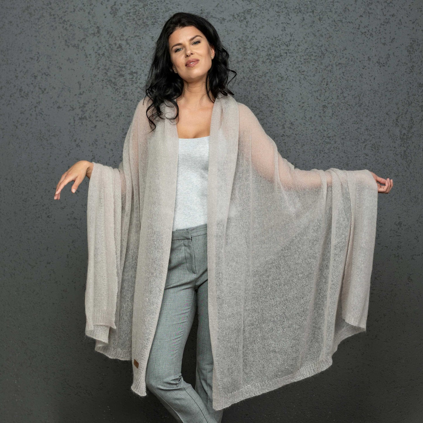 Mohair wool scarf wide and lightweight - Corsica ashrose