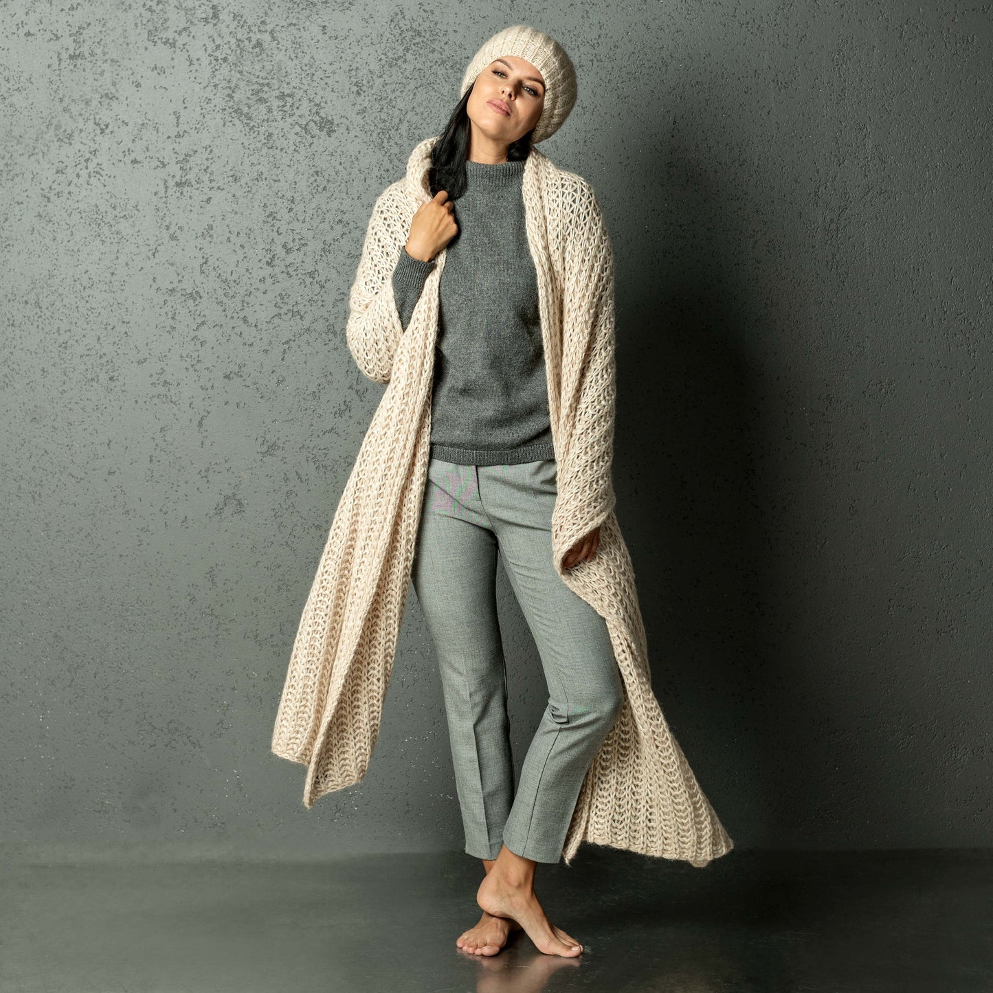 Chunky Knit massive alpaca wool Scarf and hat - creamy