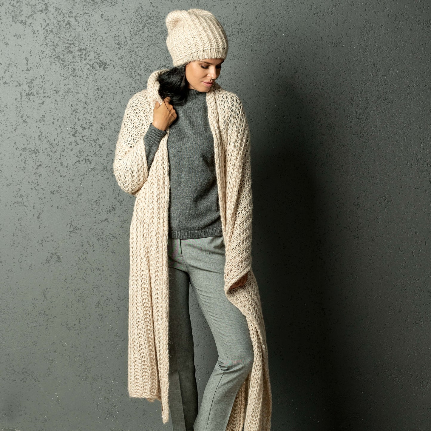 Chunky Knit massive alpaca wool Scarf and hat - creamy