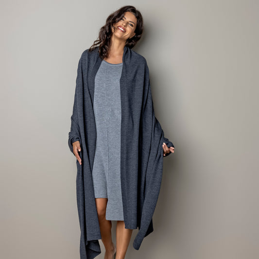 Knitted wide minimalist 100% merino wool Wrap - graphite