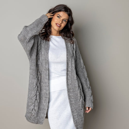 Chunky knit alpaca wool cardigan NORA - cocoa