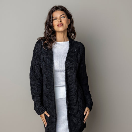 Chunky knit alpaca wool cardigan NORA - black