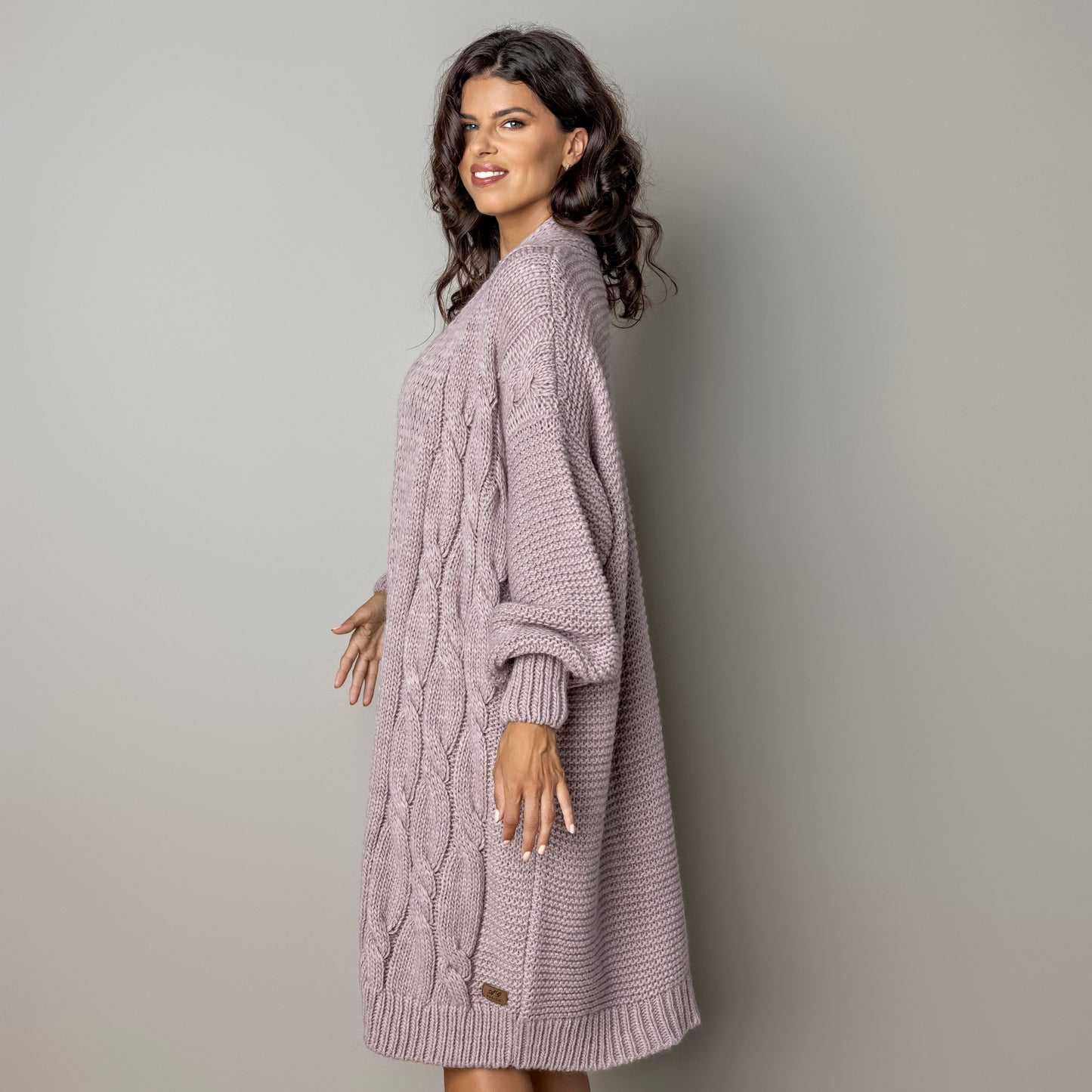 Chunky knit alpaca wool cardigan CATHERINE - dusty rose