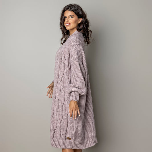 Chunky knit alpaca wool cardigan CATHERINE - dusty rose