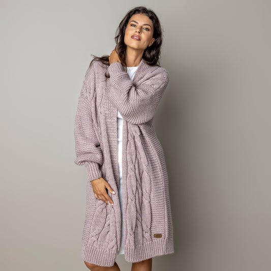 Chunky knit alpaca wool cardigan CATHERINE - dusty rose