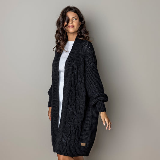 Chunky knit alpaca wool cardigan CATHERINE - black
